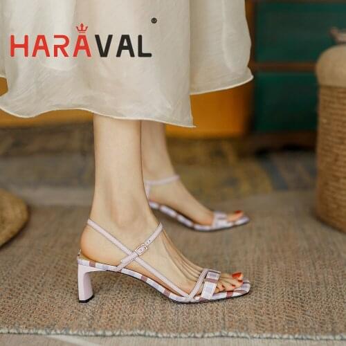 HARAVAL Women Sandals Shoes High Heels Strange Style Ankle Strap Elegant Cotton Fabric Summer Handmade Shoes Women High B278