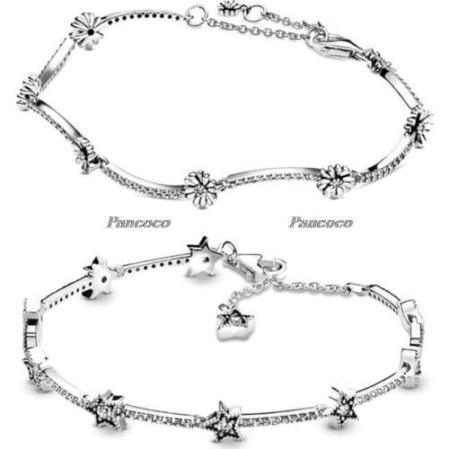 925 Sterling Silver Bracelet Sparkling Daisy Flower Bracelet Bangle Fit Bead Charm Fashion Jewelry