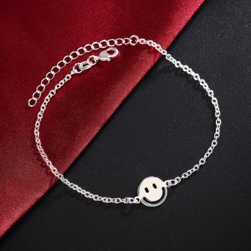 New 925 sterling Silver Bracelets for Women Simple Cute smiley Chain Fashion classic Wedding Party Christmas Gift fine Jewelry