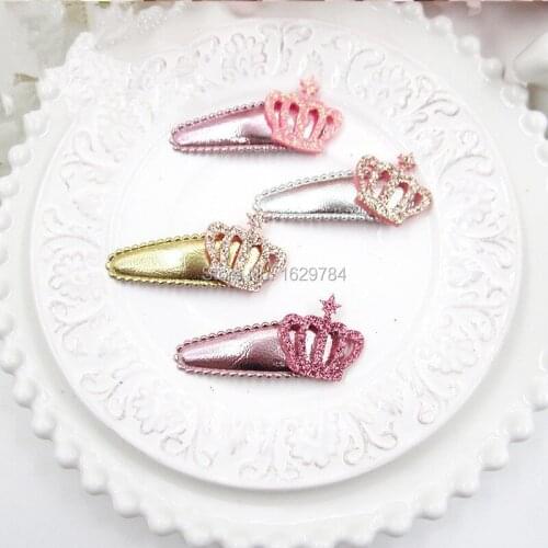Boutique 20pcs Fashion Cute Glitter Crown Snap Clips Hairpins PU Leather Tiaras Barrettes Princess Headwear Hair Accessories