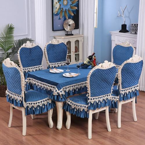 European Style Dining Chair Cushion Cover Tablecloth Fresh flowers Chair Cushion Set Table Cover Home Spandex Chair Cover