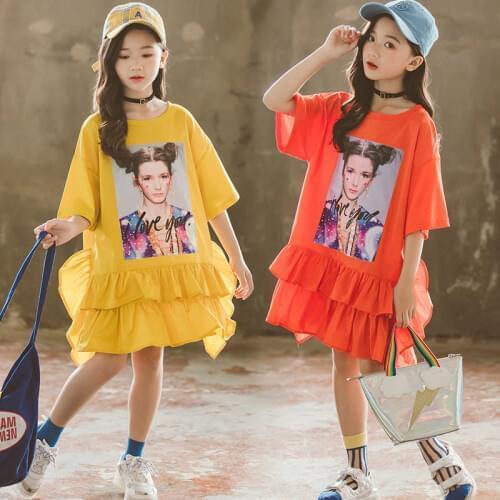 Kids Dresses for Girls Clothes Kids Costume Cartoon Print Ruffle 2020 Summer Teen Girls Children Princess Dress 12 13 14 Year