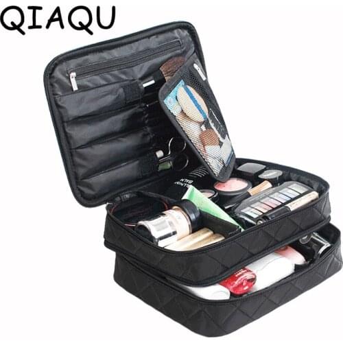 Travel Make up Portable Cosmetic Case Adjustable Organizer Double Divider Large Capacity for Brush Set Accessories Makeup Bag