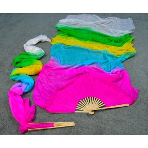 Hits 2016 High selling handmade women Quality Silk Belly Dance Fan Dance 100% Real Silk Veils 1 Pair 5 Colors 180*90 cm