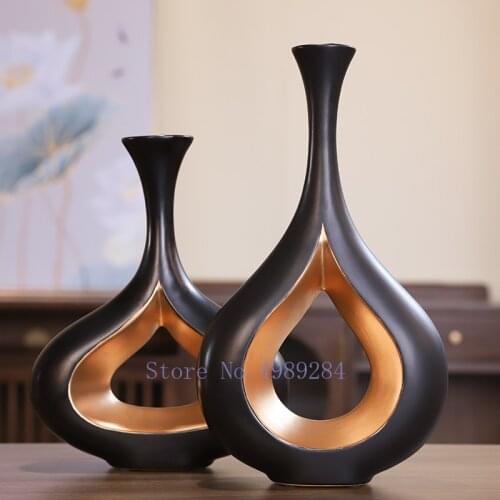 Ceramics Vase Cutout Golden Abstract Creativity Modern Home Flower Vase Flower Arrangement Accessories Handicraft Decoration