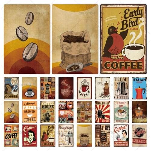 Coffee Metal Sign Vintage Tin Sign Plaque Metal Vintage Wall Decor For Kitchen Coffee Bar Cafe Retro Metal Posters Iron Painting