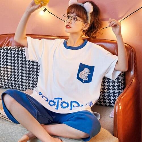 2Pcs Cotton Calf Length Pants Sleep Tops T-shirt Pajama sets womens nightwear Summer Sleepwear pyjama girl set plus size Suit