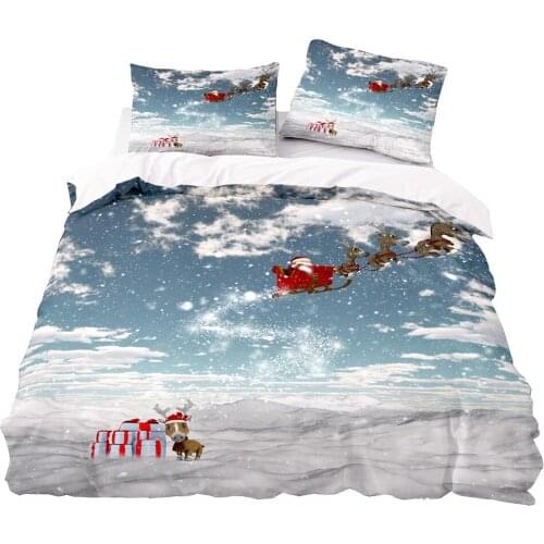 Santa And His Reindeer Pattern Duvet Cover Set With Pillowcase, 180x210 Quilt Cover, 264×228 Blanket Cover,King Size Bedding Set