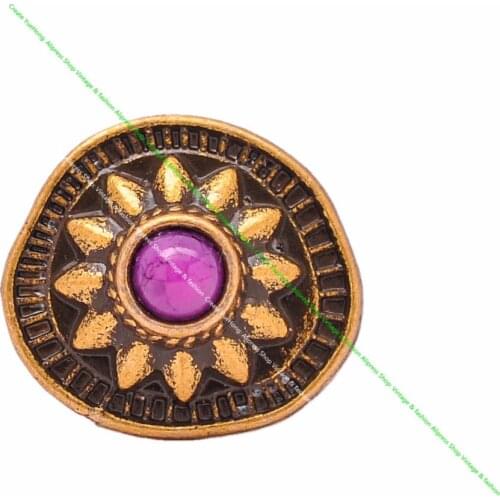 10Pcs 19*18Mm Antique Brass Japan Sun Flower Purple Turquoise Conchos for Leathercraft Wallet Purse Leather Case Pouch Decor