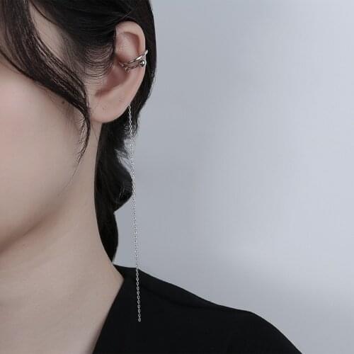 Luckydays 1pcs Korean Long Silver Color Tassel Ear Cuff Earrings For Women Ear Line Sweet Ear Bone Clip Fashion Jewelry