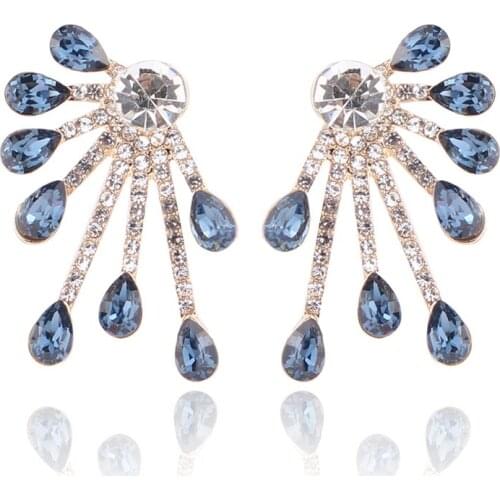 LUBOV Octopus Shape Left and right symmetry Women Hollow peacocks tail Shape Gold 16 Colors Opal Resin Stud Earrings Jewelry