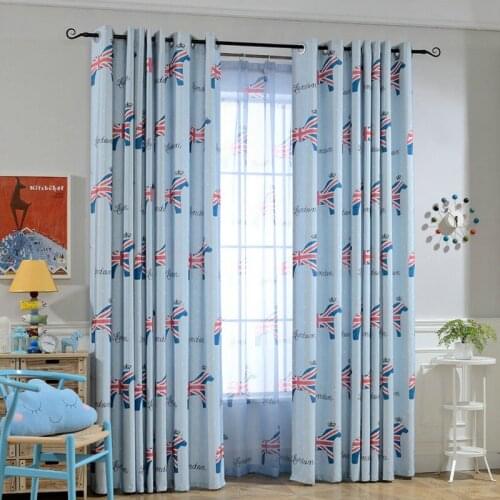 British Style Fur Linen Eco-friendly Curtains for Kids Room Thermal Blackout British Flag Horse Tulle Cartoon Window Treatment