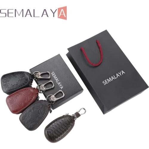 2020 Fashion Design Man Key Case Luxury Brand Car Key Case Genuine Leather Over Metal Zipper With Hook Ring