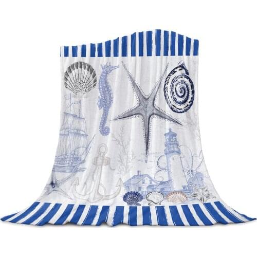 Marine Life Lighthouse Blue Sofa Throw Blanket Children Warm Bedding Bedspread Family Travel Airplane Soft Flannel Blanket