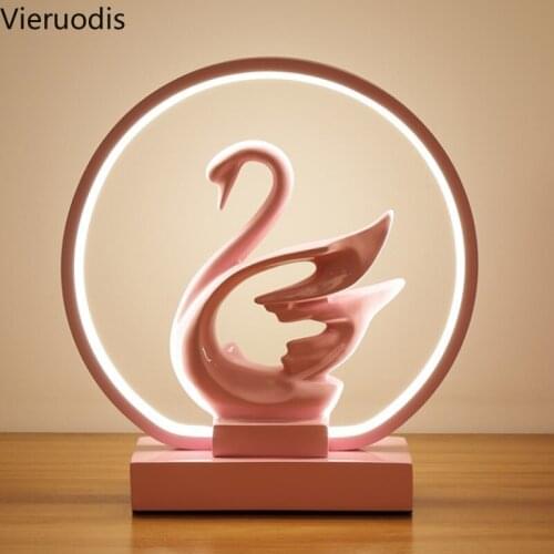 Nordic Decorative LED Desk Lamp Creative Resin Swan Table Lamps for Bedroom Bedside Wedding Room Study Nightlight Pink Light