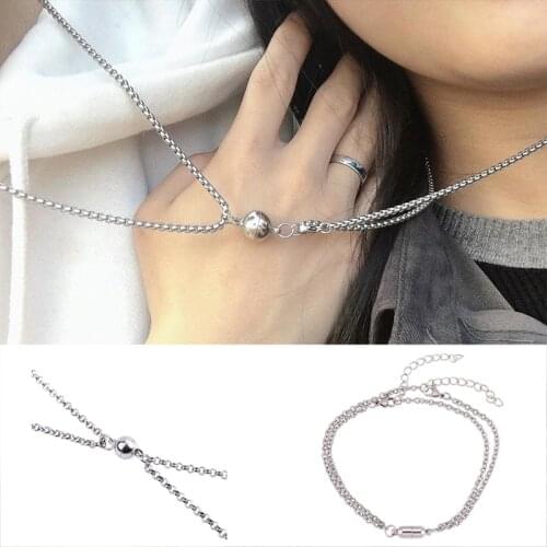 Couple/2PCs/Set Necklace Magnet Attraction Stainless Steel Pendant Titanium Steel Chain Jewelry Fashion Lovers' Necklaces Gift