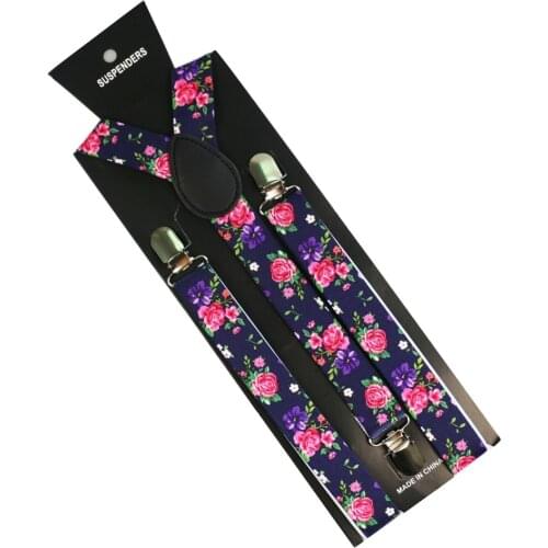 Winfox New Purple Pink Flower Floral Print Adjustable Mens Womens Unisex Clip-on Suspenders Unisex Elastic Y-Shape Braces