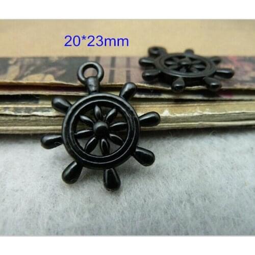Free Shipping 40Pcs Black Color Rudder Charms Pendants 20*23mm For Jewelry Making