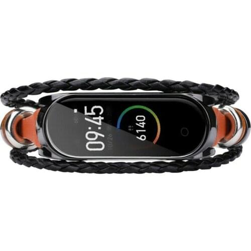 Unisex Vintage Leather Strap For Xiaomi Mi Band 4/3 Watch Replacement Silver Carved Flower Punk Ethnic Watch Band Strap