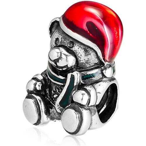 Christmas Beads 925 Sterling Silver Jewelry Teddy Charm Fit Charms Bracelets DIY Part Fine Gift for Women Men 02091