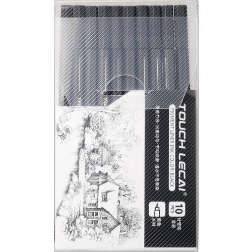 10Pcs/Pack Black Ink Marker Pen 0.05 0.1 0.2 0.3 0.4 0.5 Brush Tip Writting Pen Sketching Manga Drawing Pen School Art Supplies