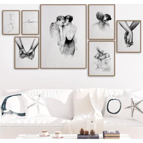Self-adhesive Wall Stickers Abstract Line Woman Man Kiss Sketch Hand Love Art Posters Prints Wall Picturs For Living Room Decor