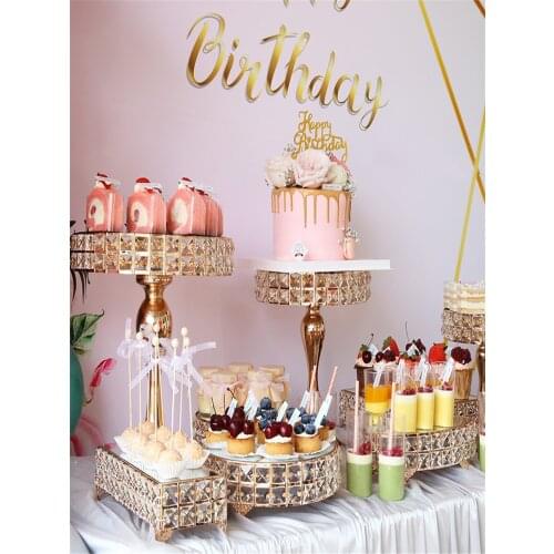 Silver Golden Crystal Cake Holder Electroplated Mirror Wedding Party Decoration Cake Holder Tray Home Decor