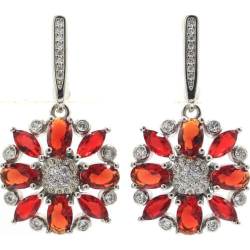 38x17mm Romantic Created Pink Kunzite Natural White CZ Gift For Girls Silver Earrings