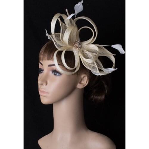 Sinamay Fascinator Headwear Colorful Mesh Feather Event Show Hair Accessories Gril Millinery Cocktail Hat Classical Color MYQ096