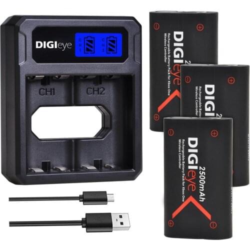 3x 2500mAh Xbox One Replacement Battery + LCD Dual Charger for Xbox One/Xbox One S/Xbox One X/Xbox One Elite Wireless Controller