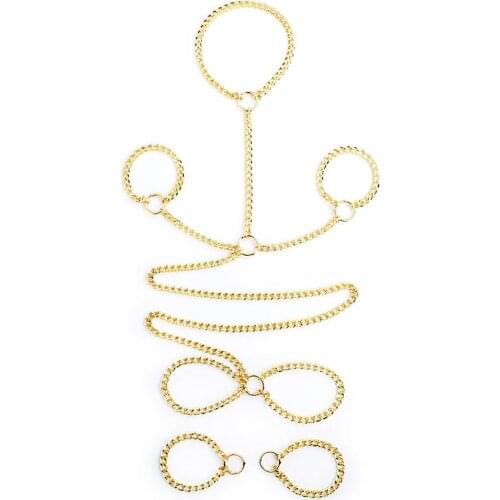 Sexy hot silver thick iron chain detachable hand, foot and neck combination toy