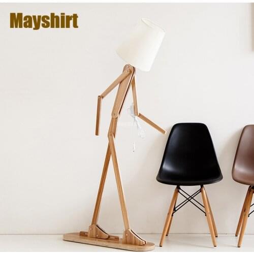 Modern Wood Fabric Human-shaped Led Floor Lamps for Living Room Children Bedroom Art Deco Stand Light Home Deco Bedside Lamp
