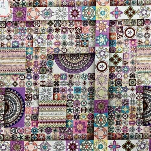 Cathedral glass Building pink flowers Cotton Printed Cloth Sewing Quilting Fabric for Patchwork Needlework DIY Handmade Material