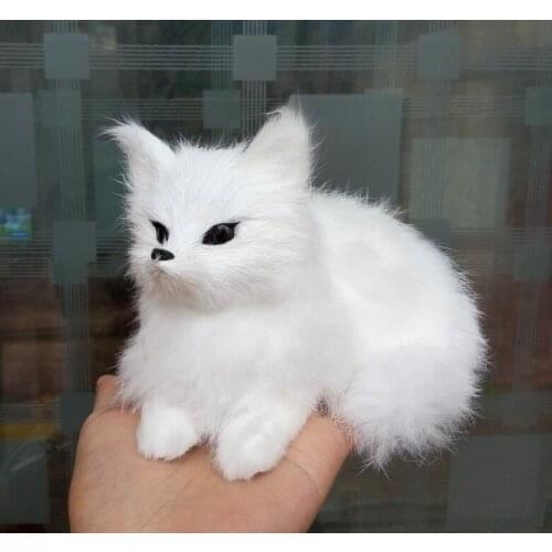 Simulation white fox hard model,polyethylene&fur 16x11cm prone fox,home decoration toy Xmas gift 0864