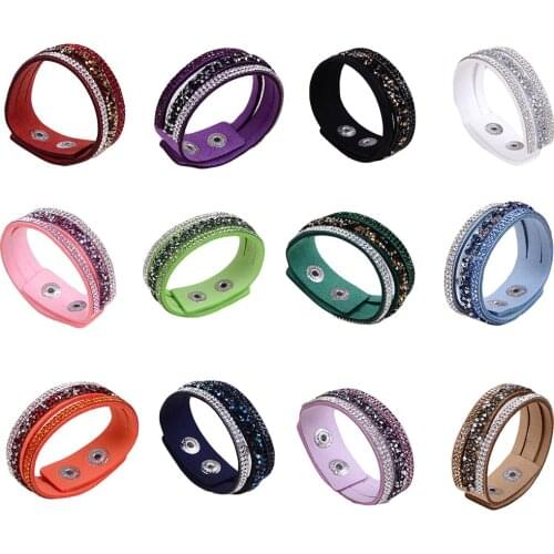 Unisex Rhinestones Leather Wrap Bracelet with Two adjustable Button Clasps Fashion Accessories