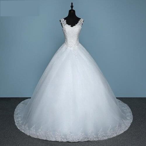 Vestido De Noive New Arrival Embroidered Organza And Tulle Sexy V-neck Sweep Train Lace Up Ball Gown Prinecess Wedding Dress