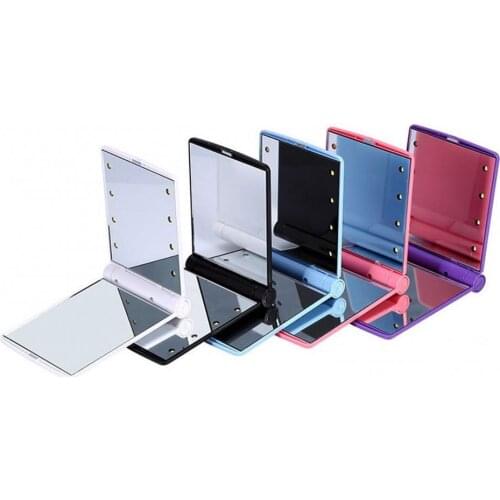 Foldable LED Lighted Makeup Vanity Mirror Easy to Carry 8 Lights Lasting Adjustable Brightness Lamp for Bedroom