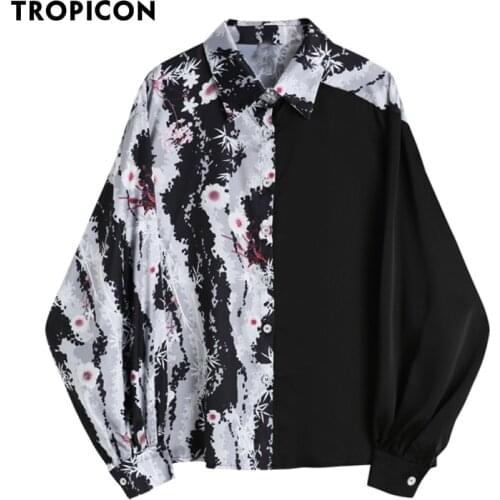 TROPICON Designer· Patchwork Long Sleeve Shirt 2021 Fashion Women Floral Print Black Ladies Top Button Up Collared Shirt Blouse