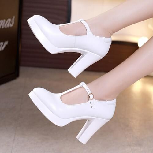 2019 model cheongsam T platform womens shoes high-heeled shoes female thick with waterproof platform white comfortable size
