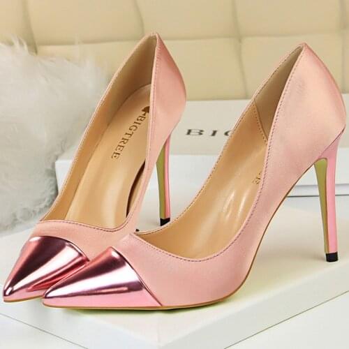 2021 Fashion 10cm High Heels Women Valentine Blue Pumps Lady Satin Stiletto Tacones Fetish Silk Glitter Pink Wedding Bride Shoes