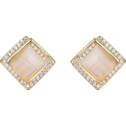 Fashion vintage square opal crystal cats eye gemstones diamonds stud earrings for women girl 14k gold color jewelry accessories