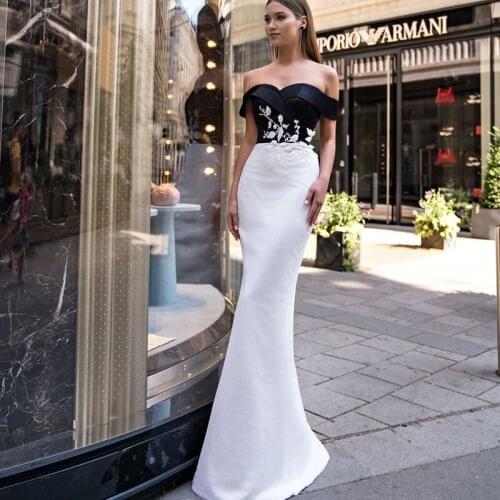 White and Black Mermaid Evening Dress Appliques Dubai Arabic Saudi Arabian Vestidos De Festa Wedding Party Prom Graduate Gown