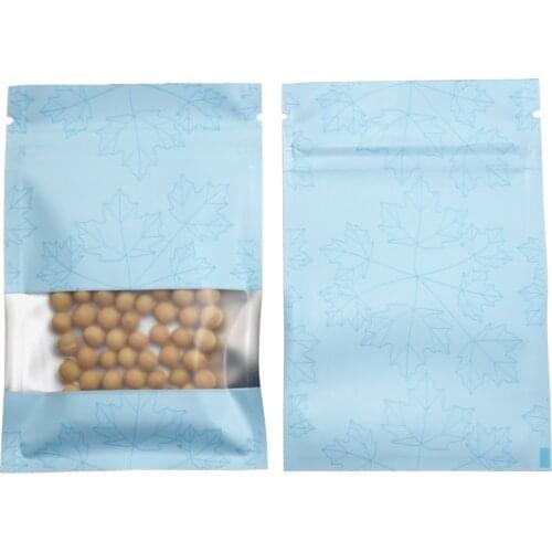 200pcs Blue Aluminum Foil Bag Self Seal Ziplock Package Bags Food Snacks Candys Spice Storage Pouch Transparent Window