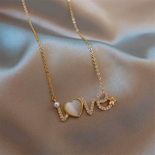2020 Fashion Jewerly New Gold Chain Pearl Crystal Rhinestone Heart Star Love Letter Necklace Collar Choker Necklaces For Women