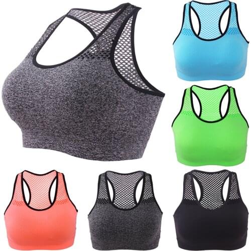 2020 Ladies Padded Sports Bra Breathable One Piece Underwear Mesh Hole Sports Bra Without Steel Ring Fitness Running Yoga Bra