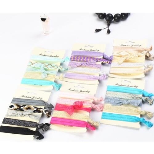 5pcs Girl Glitter Lace Pearl Hair Ties Ponytail Hairband Rope Elastic bowknot FOE Hair Ring Rubber Bands Hair Band Accessories