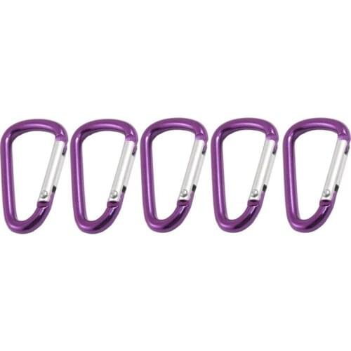 5 Pcs Travel D Shaped Aluminum Alloy Carabiner Clip Hooks Purple