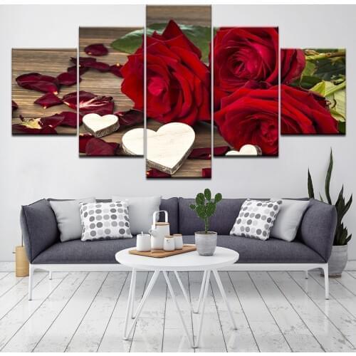 Home Decoration HD Frame 5 Pieces/Pcs Beautiful Roses Painting Canvas Modern Print Wall Art Pictures For Living Room