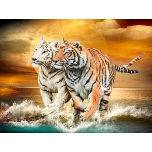 5D Diamond Craft Painting Bright Rhinestones DIY Diamond Embroidery Kits Tiger RunTiger Run Diamond Wall Arts Decor E877