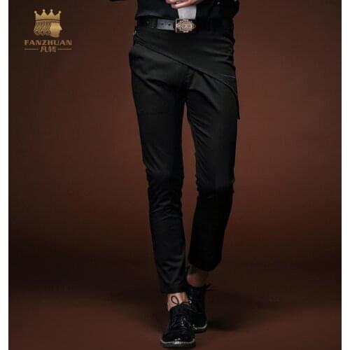Free Shipping New Male fashion mans casual Slim 2015 spring black pants slim jeans 15811 personality on sale custom-made